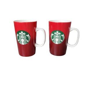 Two Starbucks 2015 Red Mermaid Siren Coffee Mugs 16 oz